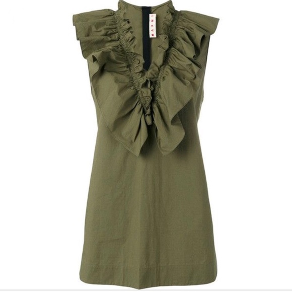 Marni Tops - • Marni • Frill Ruffle Neck Blouse Cotton Green 8